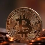 Un Bitcoin sur un tas de pièces de monnaie (Crédit : Alex.I)