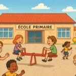 Des enfants qui jouent dans une cours d’école primaire (Crédit : dessin Alex.I)