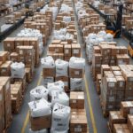Un entrepôt avec des colis (Crédit : Alex.I)