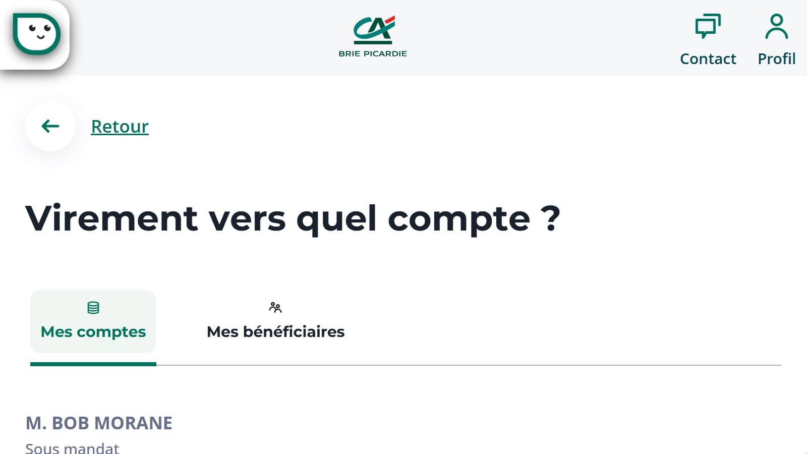 Page de virement du Crédit Agricole (Capture site)
