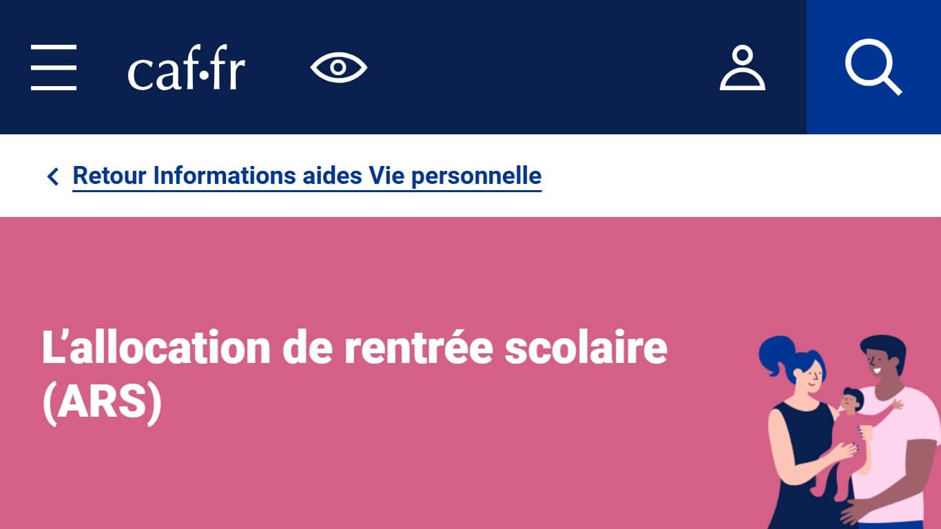 La page web de l’allocation de rentrée scolaire 2026 - 2027 (Crédit : capture CAF)