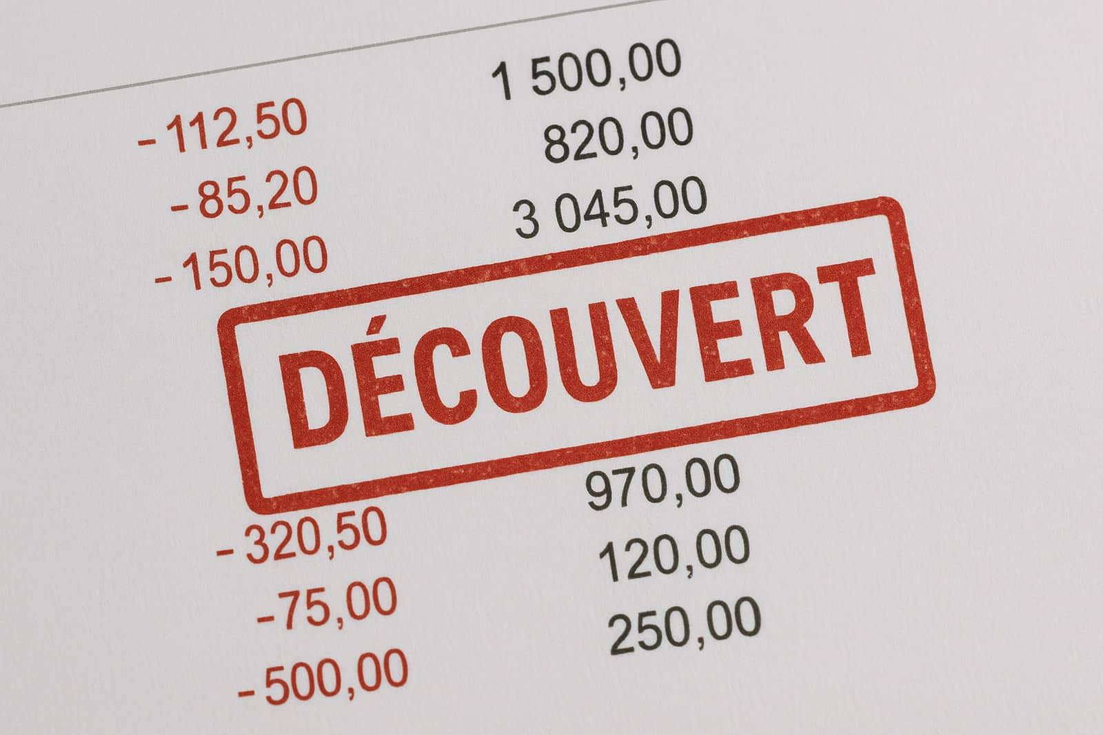 Un relevé de compte bancaire à découvert (Crédit : Alex.I Gemini)