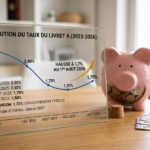 Le taux du Livret A de 2023 à 2026 avec une tirelire cochon (Crédit : Alex.I)