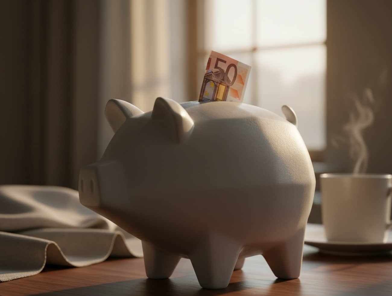 Tirelire en forme de cochon avec un billet de 50 euros (Crédit Alex.I)